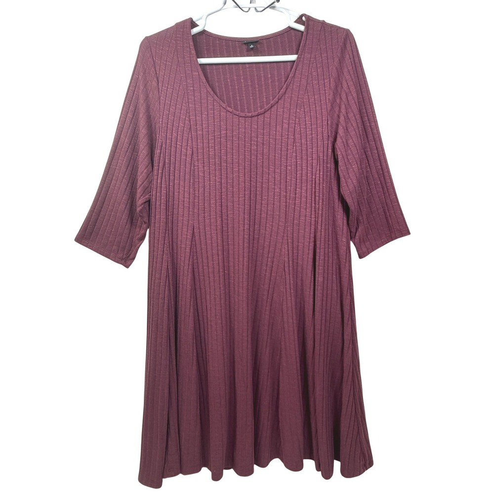 Torrid Dress Ribbed Knit Swing 3/4 Sleeve Flared Hem Plum Purple Plus Size 3 3X